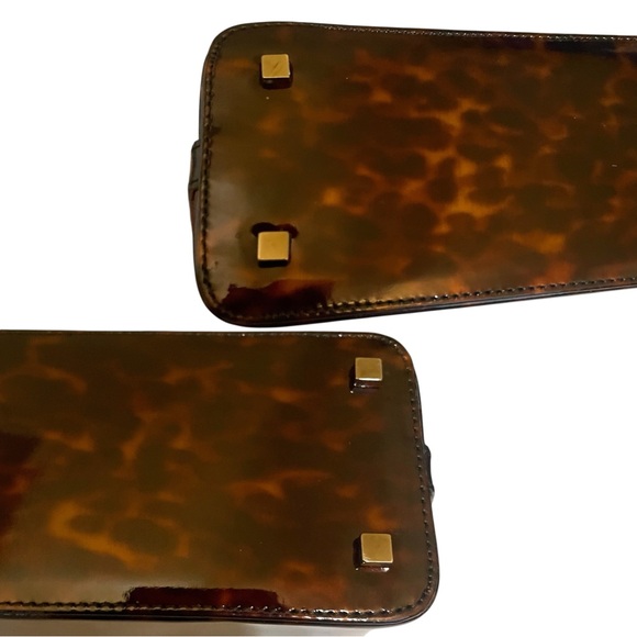 Vintage Stuart Weitzman Tortoise Print Brown Structured Tote Black Beaded Handle - Picture 7 of 16